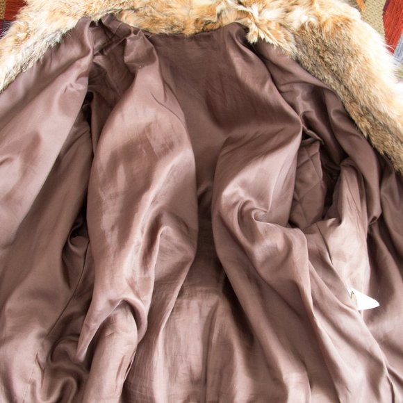 Unisex Leather Real Fur Collar Jacket Bomber Brown Large - Picture 8 of 11